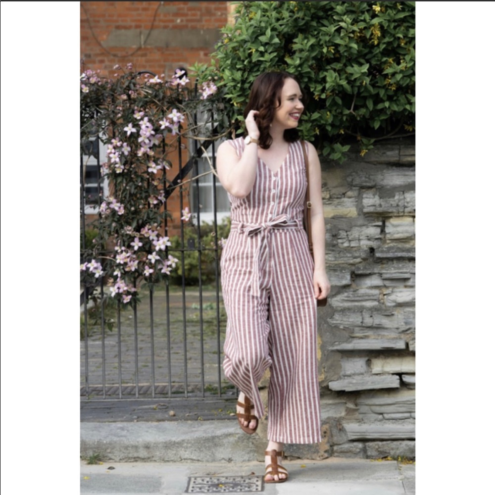 Boden Sleeveless Jumpsuit in Pink and White Stripes